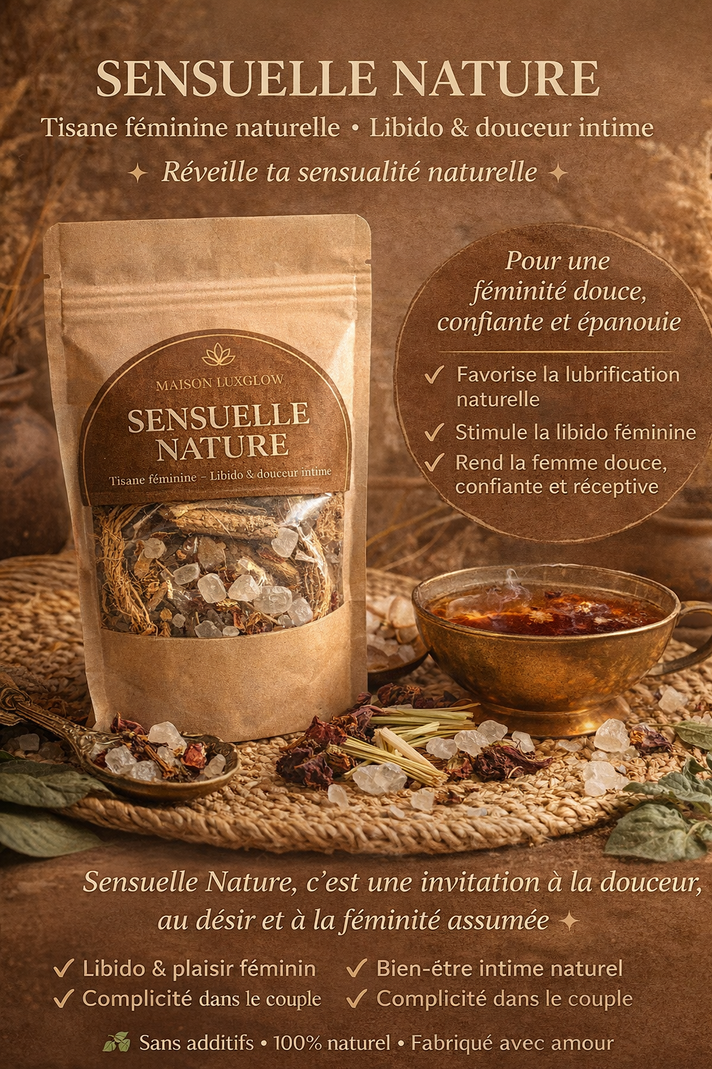 🌿 SENSUELLE NATURE

Tisane féminine naturelle – Libido & douceur intime