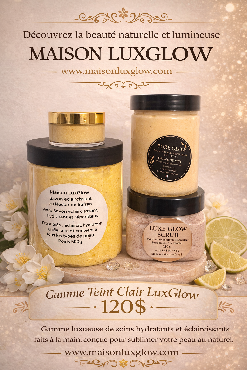 Gamme Teint Clair LuxGlow – Rituel Éclat & Unification