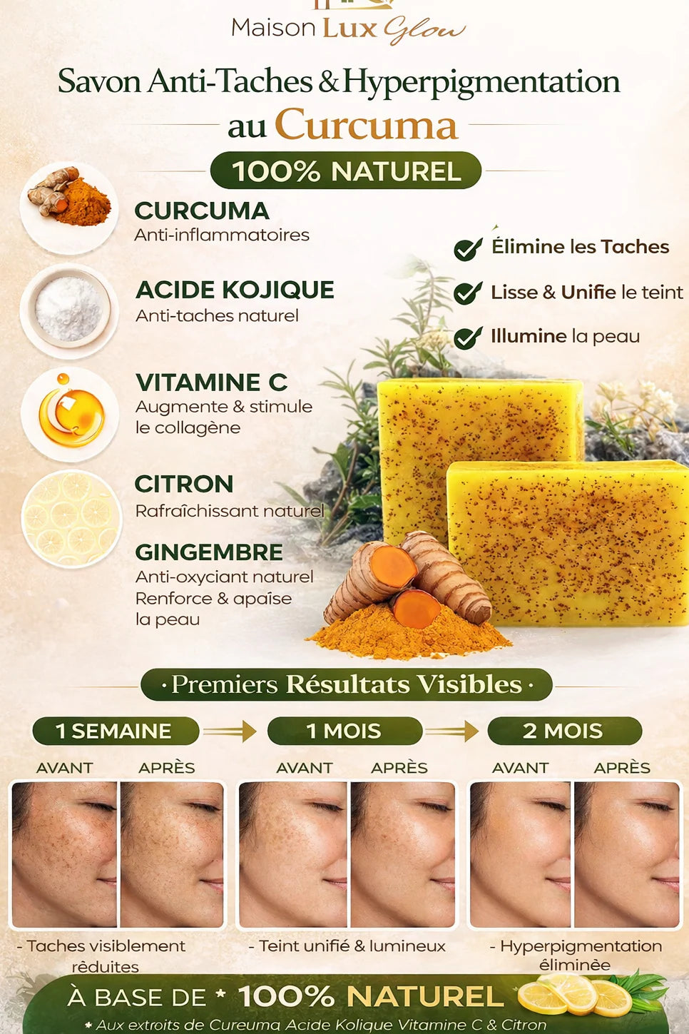 Pack Éclat Suprême – 6 Savons au curcuma + 1 Sérum ( mettez 1 dans le panier )